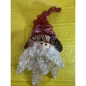 Rare Vintage Santa Claus Ornament Pinecone Ribbon Clear Plastic Beard Christmas
